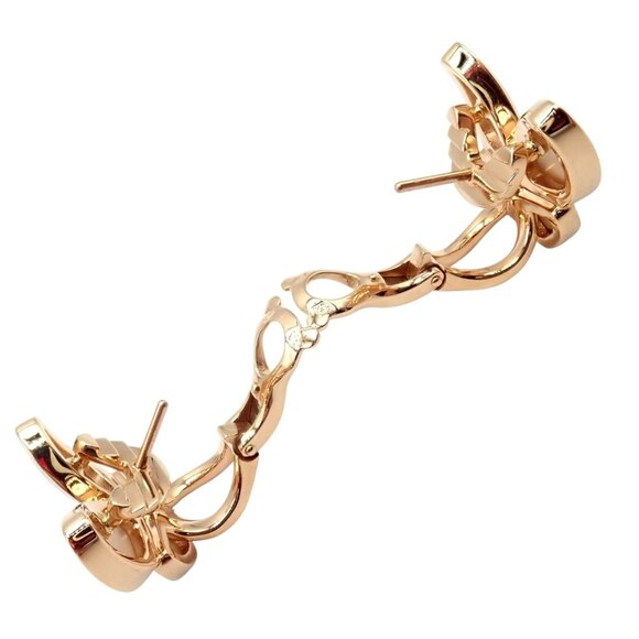Van Cleef & Arpels 18k Rose Gold Diamond MoP Two Butterfly Earrings Cert - Picture 8 of 10